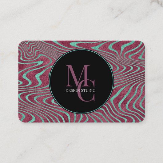 Pink and Teal twisted lines foil effect 名刺 (正面)