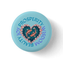 Pink and Turquoise Koi round button