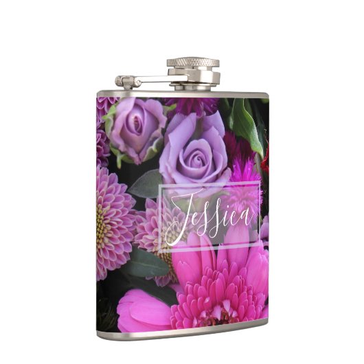 Pink and Violet Flowers Personalised フラスク (右)