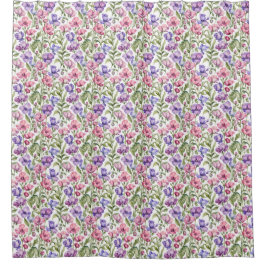 Pink and Violet Sweet Peas シャワーカーテン