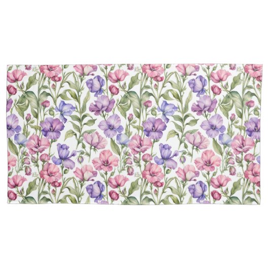 Pink and Violet Sweet Peas 枕カバー (正面)