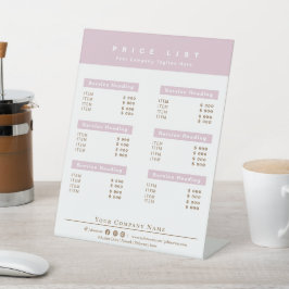 Pink and Whiteエレガント Serviceメニューの価格表 台座サイン