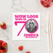 Pink and white 70th birthday photo look who is  スタンダードカクテルナプキン (インサイチュ)