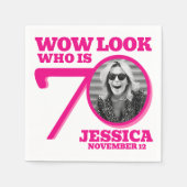 Pink and white 70th birthday photo look who is  スタンダードカクテルナプキン (正面)