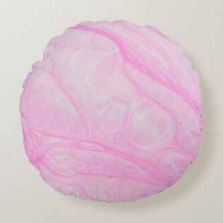 Pink and white abstract painting ラウンドクッション