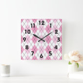 Pink and White Argyle Wall Clock スクエア壁時計 (ホーム)
