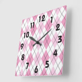 Pink and White Argyle Wall Clock スクエア壁時計 (傾斜)