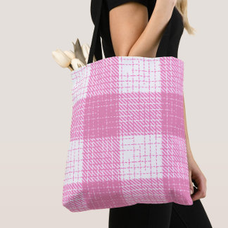 Pink and White Bold Checkered Plaid Design  トートバッグ