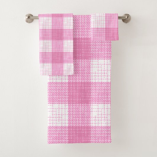 Pink and White Bold Checkered Plaid Design  バスタオルセット