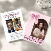 Pink and white Bow Graduation with Photos 招待状