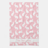 Pink And White Bunny Pattern And Name Easter キッチンタオル (縦)