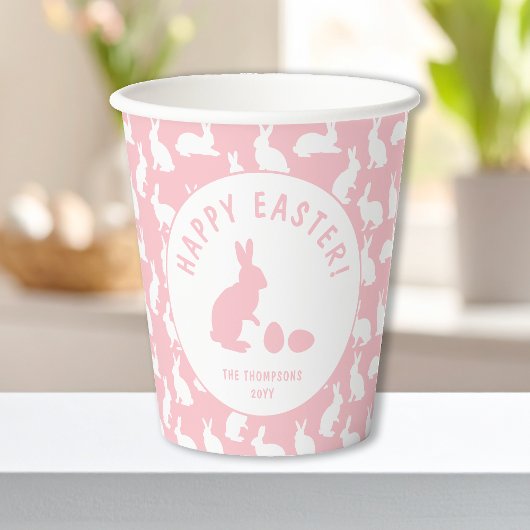 Pink And White Bunny Rabbit Pattern Happy Easter 紙コップ