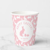 Pink And White Bunny Rabbit Pattern Happy Easter 紙コップ (正面)