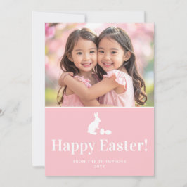 Pink And White Bunny With Custom Photo Easter カード