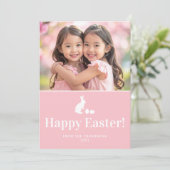 Pink And White Bunny With Custom Photo Easter カード (スタンド正面)