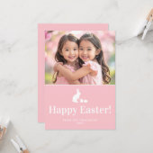 Pink And White Bunny With Custom Photo Easter カード (正面/裏面インサイチュ)
