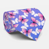 Pink and White Butterfly Pattern Neck Tie ネクタイ (ロール)