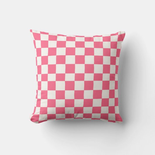 Pink and White Checkered Pattern  クッション (正面)