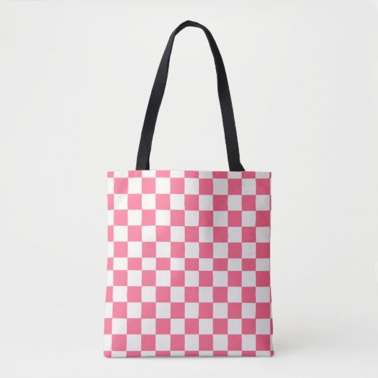 Pink and White Checkered Pattern トートバッグ (正面)