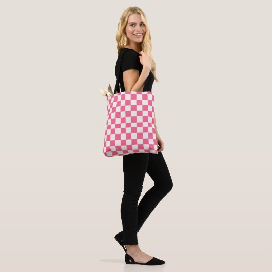 Pink and White Checkered Pattern トートバッグ (モデル)