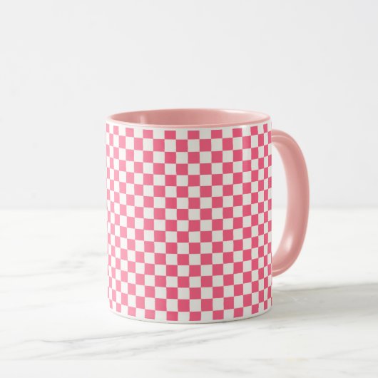 Pink and White Checkered Pattern  マグカップ (正面右)