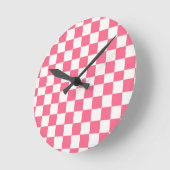 Pink and White Checkered Pattern  ラウンド壁時計 (傾斜)