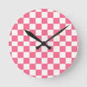 Pink and White Checkered Pattern  ラウンド壁時計 (正面)