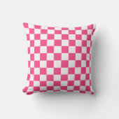 Pink and White Checkered Print クッション (正面)