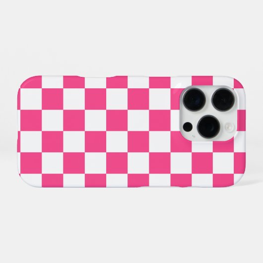Pink and White Checkered Print iPhoneケース (裏面横)