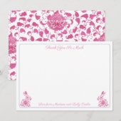 Pink And White Chinoiserie Bunny Girl Baby Shower サンキューカード (正面/裏面)
