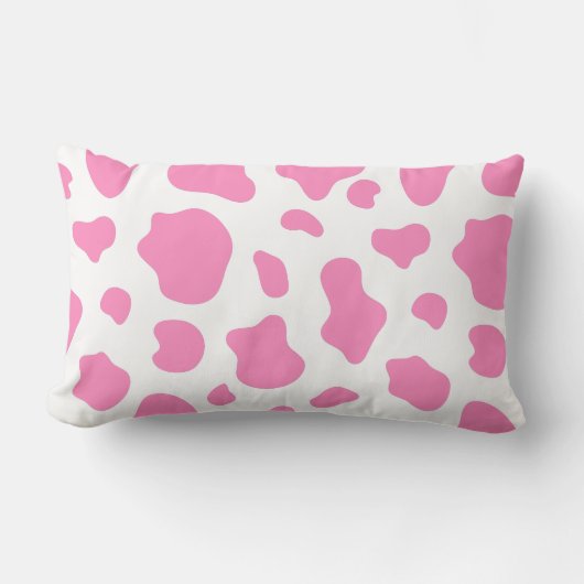 Pink and White Cow Print Pillow ランバークッション (正面)