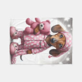 Pink and White Dachshund Fleece Baby Blanket フリースブランケット (正面(横))