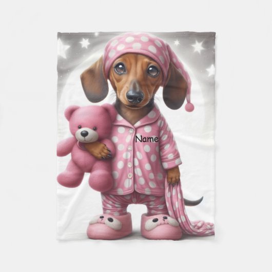 Pink and White Dachshund Fleece Baby Blanket フリースブランケット (正面)