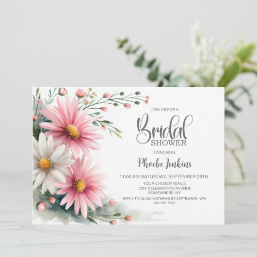 Pink and White Daisies Bridal Shower 招待状 (スタンド正面)