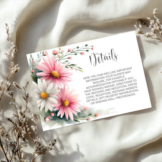 Pink and White Daisies Wedding Details エンクロージャーカード