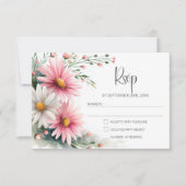Pink and White Daisies Wedding RSVP (正面)
