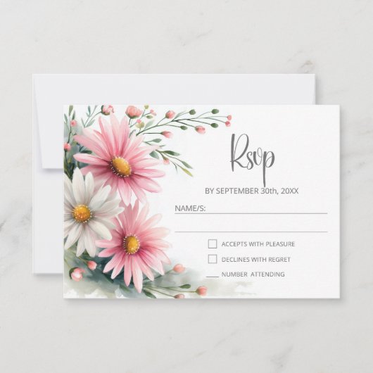 Pink and White Daisies Wedding RSVP (正面)