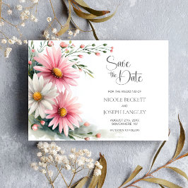 Pink and White Daisies Wedding Save the Date セーブザデート