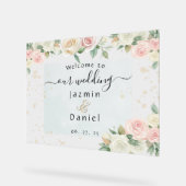 Pink And White Dusky Blooms Wedding Sign アクリルサイン (傾斜)
