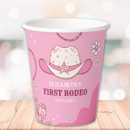 Pink and White First Rodeo Birthday Theme 紙コップ