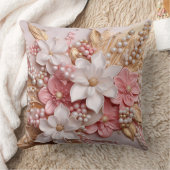 Pink and White Floral and Pearls Throw Pillow クッション (ブランケット)