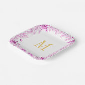 Pink and White Floral Willow Tile Monogram ペーパープレート (傾斜あり)