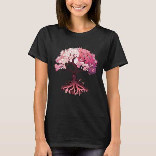 pink and white flowers cherry blossom tree of life tシャツ (正面)