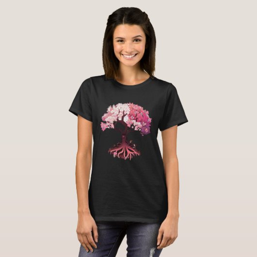 pink and white flowers cherry blossom tree of life tシャツ (正面フル)