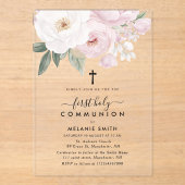 Pink and white flowers first holy communion アクリル招待状 (正面)