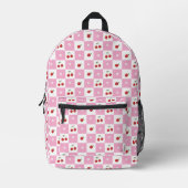 Pink and White Gingham Pattern Cherry Backpack プリントバックパック (正面)