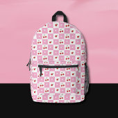 Pink and White Gingham Pattern Cherry Backpack プリントバックパック
