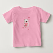 Pink and White  Kawaii Polar Bear with Hearts ベビーTシャツ (正面)