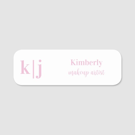 Pink and white Makeup Artist Employee Name Badge 名札 (正面)