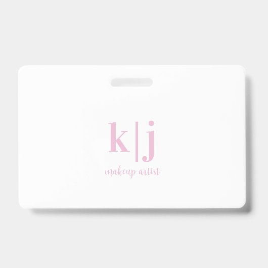Pink and White Monogram QR Code Makeup Artist ID バッジ (正面)